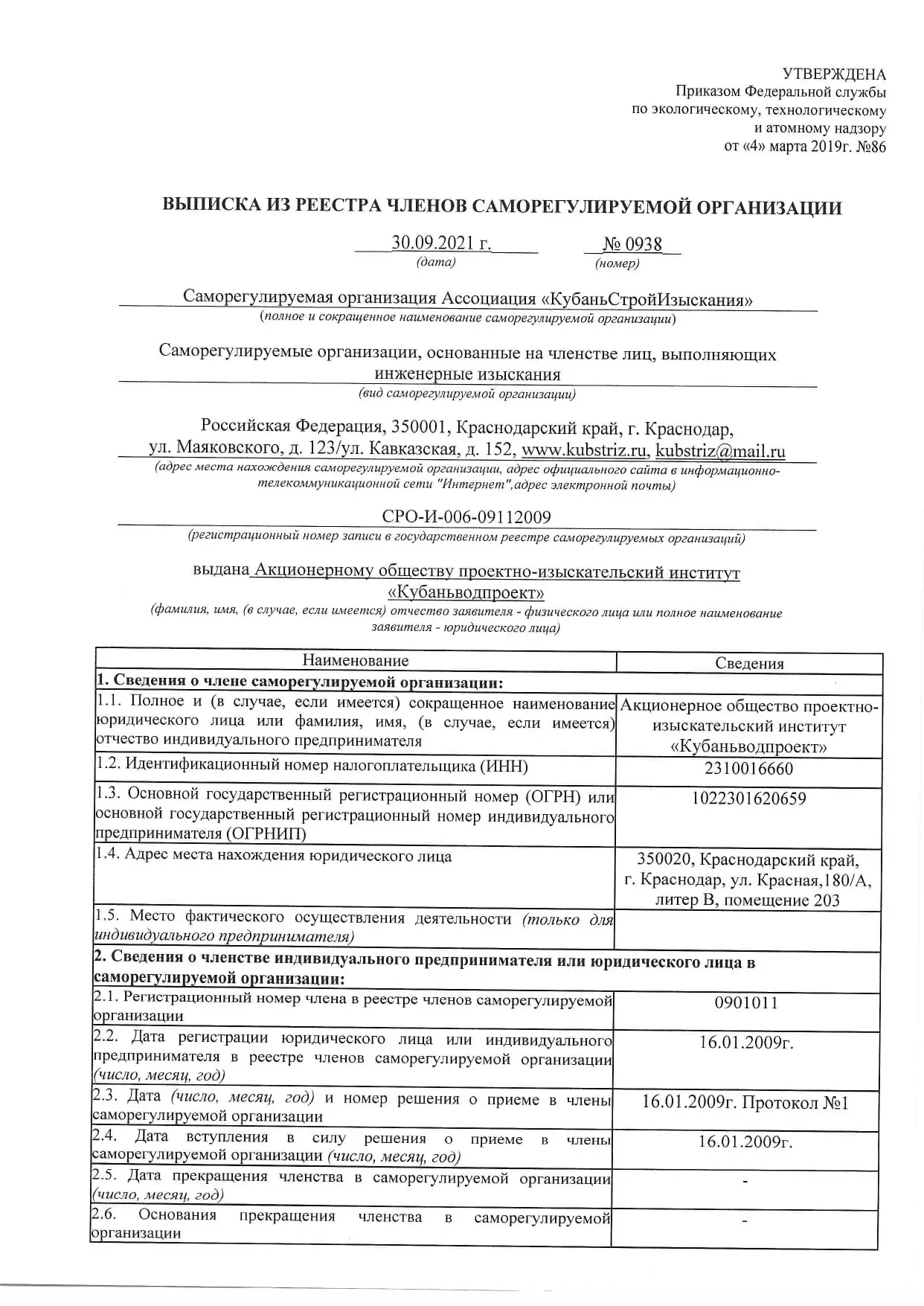 Документы АО «Кубаньводпроект» г. Краснодар